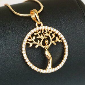 "Rose Gold Tree of Life Woman Pendant with Crystal Accent Border, XPPT1504